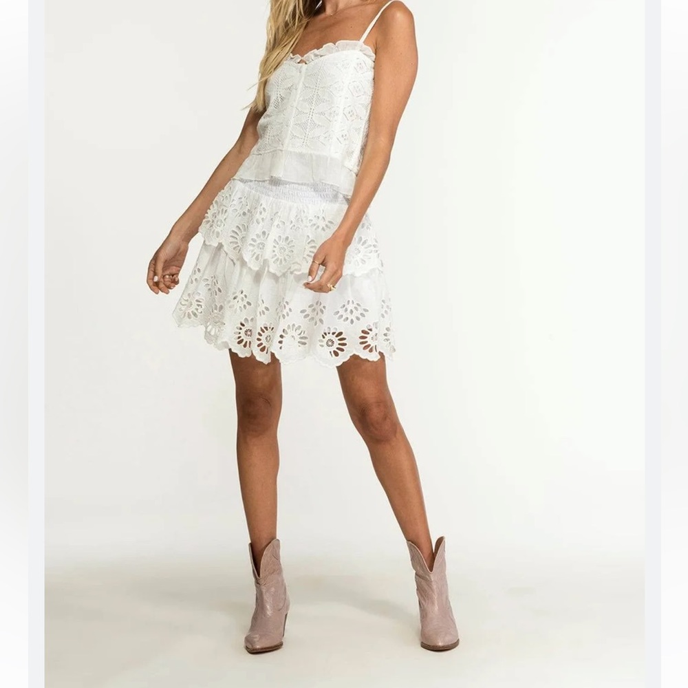 NIGHTCAP Free People white cotton lace boho hippie eyelet mini skirt top XS